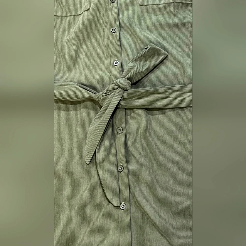 Olive Green Corduroy Button-Up Shirt Dress by PASSPORT - Picture 3 of 6
